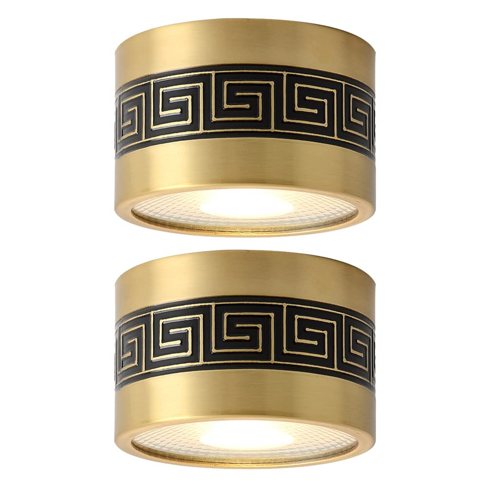 Confezione da 2 faretti da superficie interamente in rame, faretti da incasso a 3 colori, luce LED, faretti in ottone senza foratura, lampada da soffitto dimmerabile per sala da pranzo, soggiorno, de