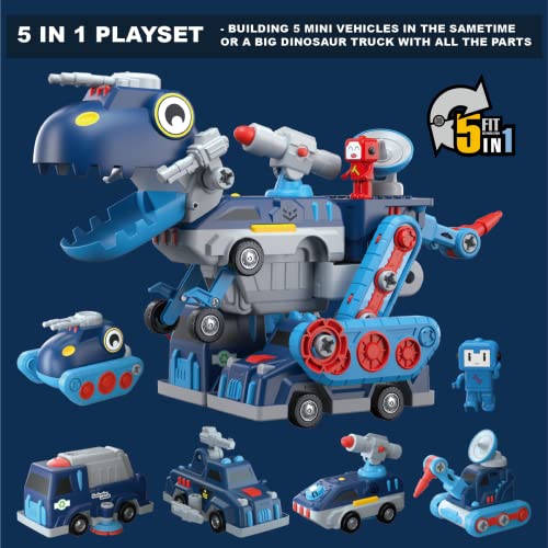 Toys For 5+ Year Old Boys, Take Apart Dinosaur, Magnetic Building Blocks Vehicles Play Set, 5 In 1 Cars & Trucks Transform Into Robot Dino T-Rex, Engineering Stem Toys & Gifts For Boys & Girls #TOP1