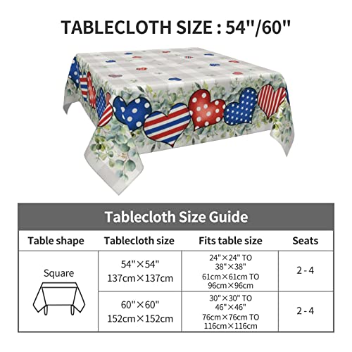 4Th Of July Stripes Love Hearts Table Cloth Patriotic Buffalo Plaid Eucalyptus Leaves Square Tablecloth 60 Inch American Stars Stripes Washable Table Cover For Independence Memorial Day Decoration #TOP3
