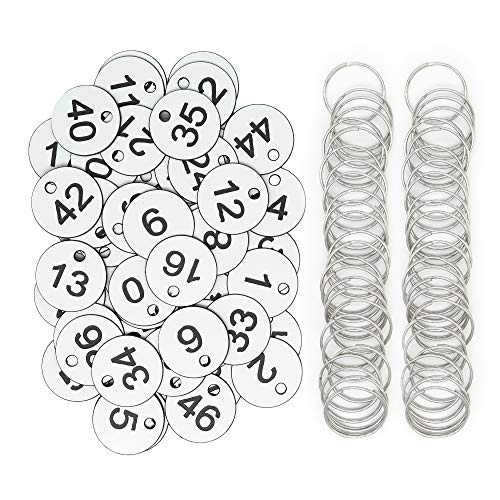 Plastic ID Number Tags Key Tags with Key Rings (1-100, White)