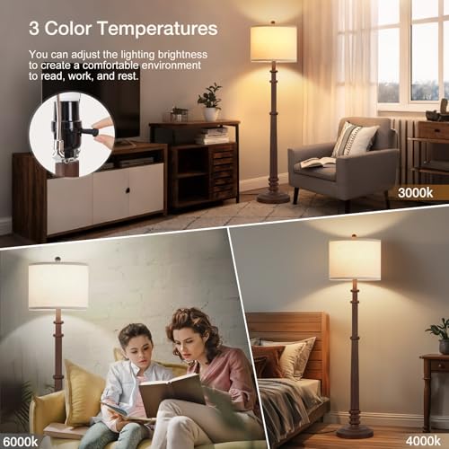 Image of EJIAXIN Floor Lamps for Living Room - 60 inch Farmhouse Floor Lamp with Adjustable Color Temperatures - Vintage Standing Lamp Reading Light with Linen Shade Tall Lamp for Bedroom Office, Reddish Brown