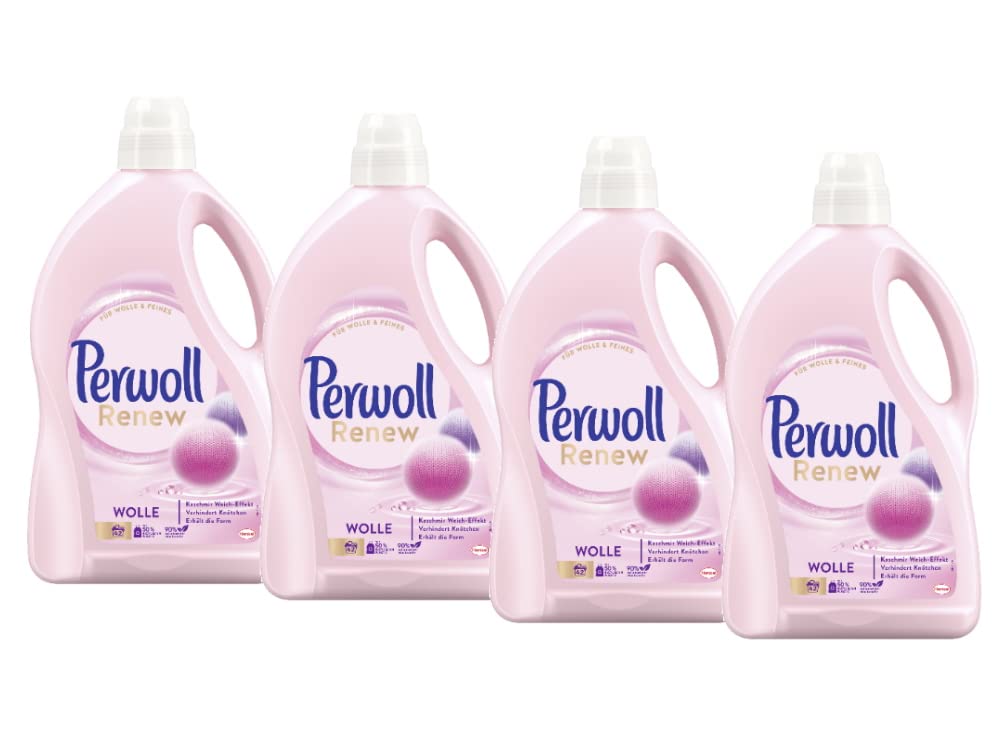 Perwoll Renew Wolle Flüssigwaschmittel (4 x 42 Wäschen), Feinwaschmittel für Wolle, Kaschmir & Seide, Wollwaschmittel glättet Fasern & verhindert Knötchen