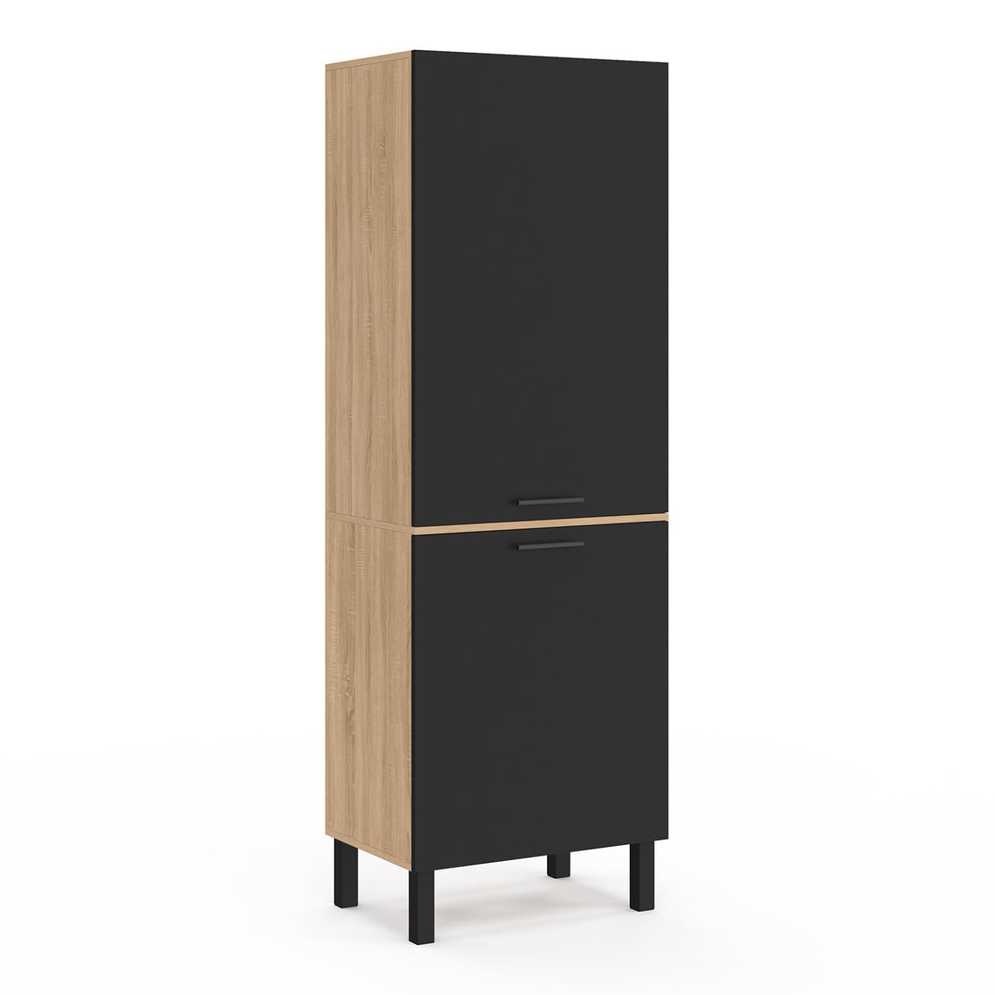 IDMarket - Colonne de Cuisine 60 cm CINA 2 Portes façon hêtre et Noir