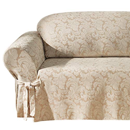 Surefit Home Décor Sf24986 Scroll Damask Box Cushion Loveseat Cover, Relaxed Fit, Cotton/Polyester, Machine Washable, One Piece, Champagne Color #TOP2