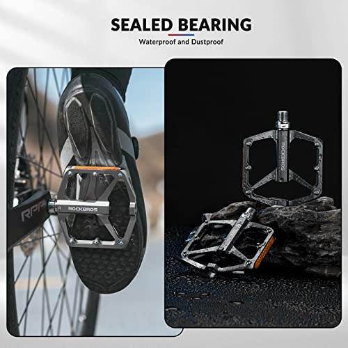 ROCKBROS Pedals Bicycle Pedals with Reflectors, Flat Bike Pedals Made of Aluminum Alloy, Anti-Slip - Image 4