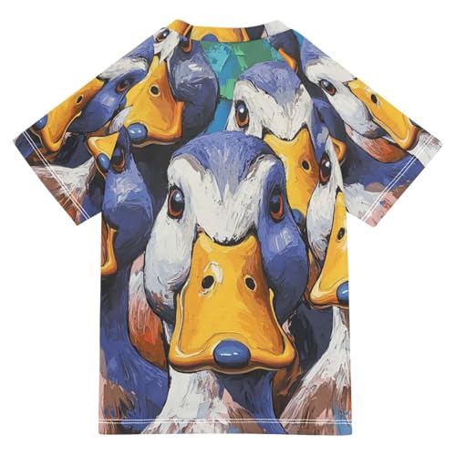 Boy Swimsuit Caroon Cute Duck Goose Watercolor Sunscreen T-Shirts Swimwear Sets UPF 50+2
