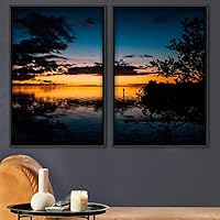 2 Piece Framed Canvas Wall Art Skyline and Sunset Canvas Prints Home Artwork Decoration for Living Room,Bedroom - 16