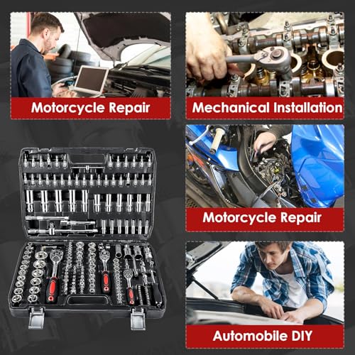 KingSaid Juego de herramientas 172 piezas Maletín de herramientas con carracas 1/2", 3/8", 1/4" | Juego de llaves de vaso, destornilladores y puntas Caja de herramientas completa para taller y coche - imagen 3