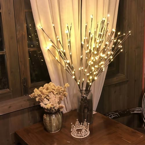 Image of Ulalaza 70cm 3 Branches 40 LED Bulbs Twig Lamp USB Operated LED Lighted Willow Branches Vase Fillers Use for Christmas Home Party Decoration Indoor Outdoor