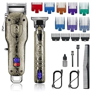 Hair Clippers 2 Set，Cosicosy Electric Trimmer Grooming Kit for Men, Professional Cordless Cutting Beard Rechargeable with LCD Display Shaver Men Kids Barbers, Gold