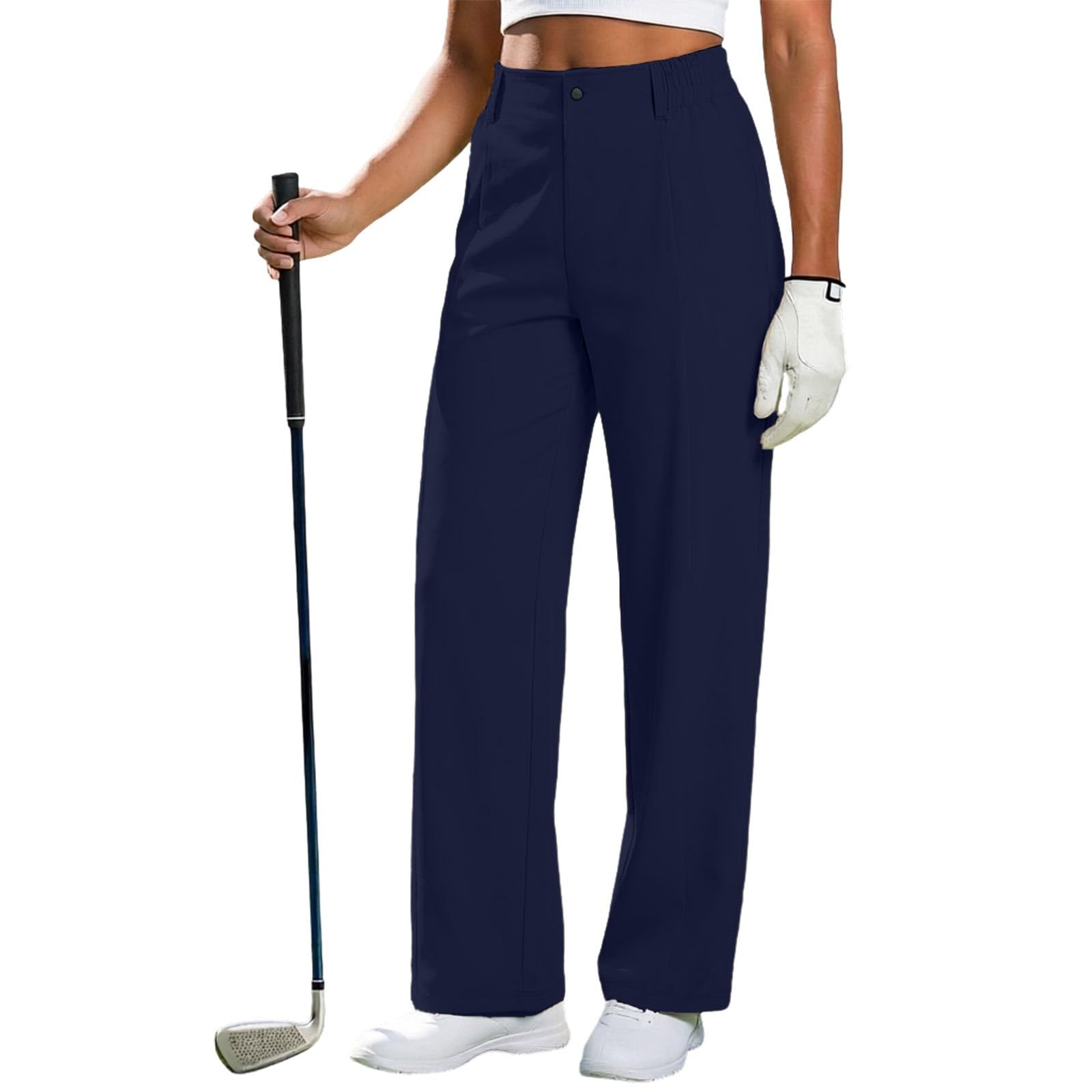 Pantaloni da golf da donna a gamba dritta, con elastico in vita, con tasche, traspiranti, leggeri, estivi, tinta unita, vestibilità ampia, pantaloni da lavoro, per vacanze, spiaggia, attività