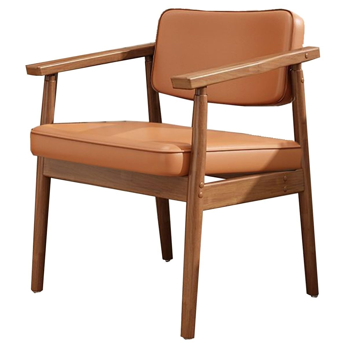 ASerZenith Modern Executive Office Chairupholstered Leather Accent Chair With Arms Padded Seat Ideal For Conference Meeting Waiting Room & Natural,Orange-Walnut