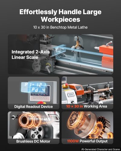 VEVOR 10x30 Metal Lathe with 2-Axis DRO