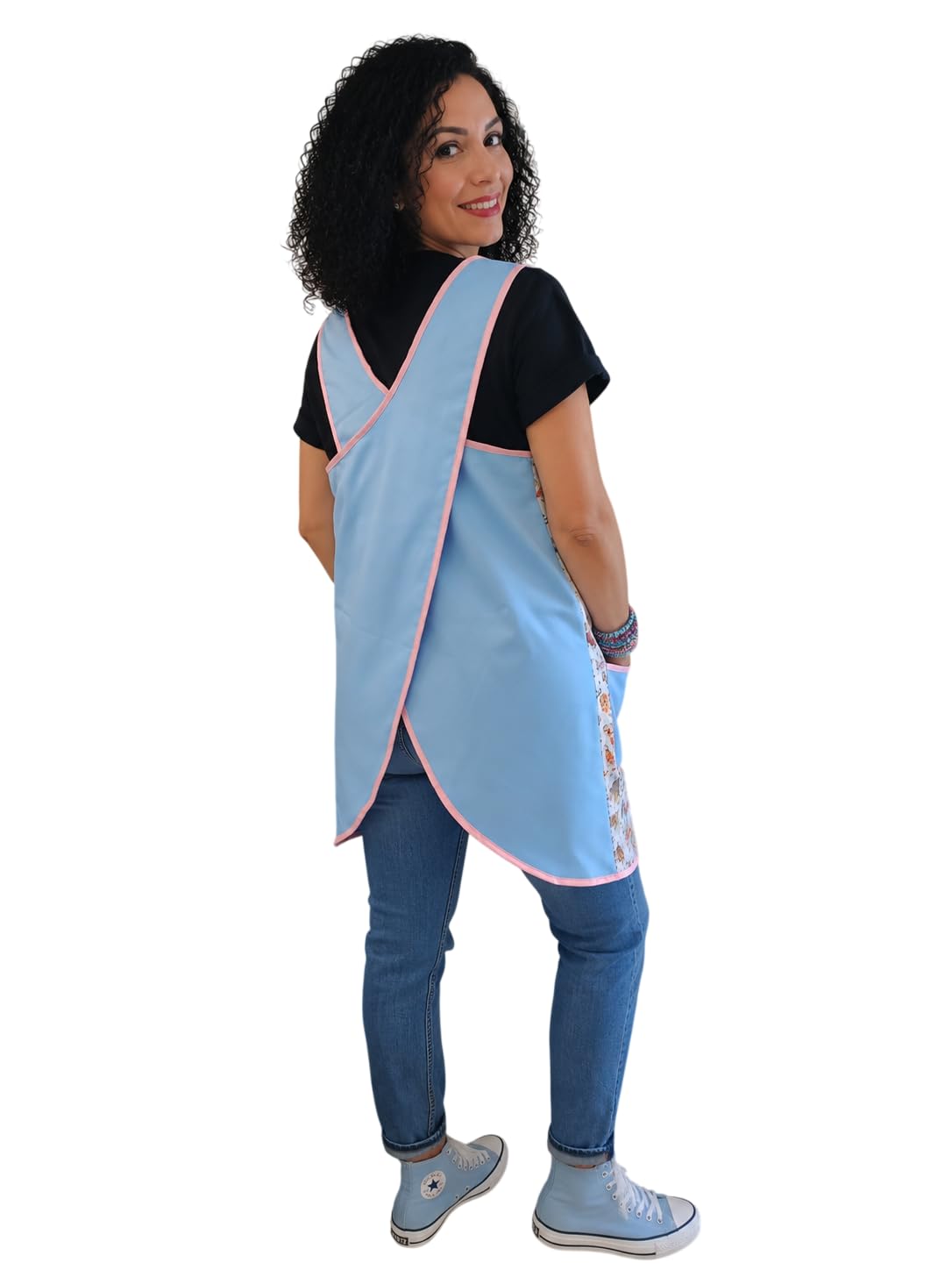 Galba® Bata Cruzada Maestra Estampado Zoo | Delantal Cruzado Mujer Algodón Lavable | Bolsillos Grandes | Talla XL | + Regalo Incluido