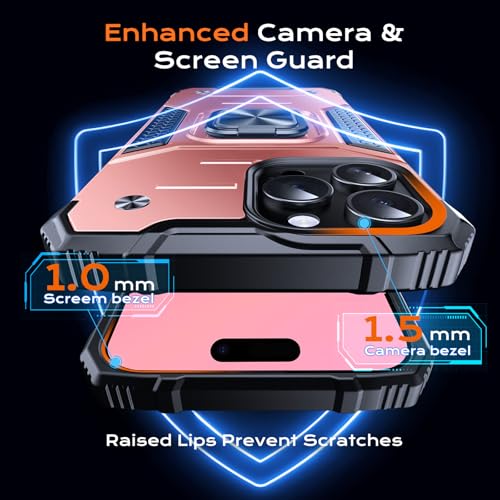 Image of Anqrp Heavy Duty Case for iPhone 15 Pro Case with Enhanced Ring Holder Grip Stand, Military Grade Shockproof Rugged Drop Protective Silicone Hard Slim iPhone 15 Pro Phone Case Cover,Pink Gold