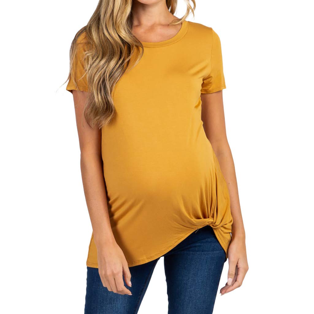 Armilum MaternityMaternity Tops,Women's Maternity Short Sleeve Crew Neck Tie Pregnancy T-Shirt Maternity Clothes Pregnant Shirt Top Blouse Maternity Nightgown Yellow