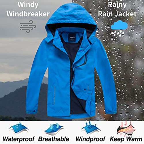 Boys Rain Jackets Waterproof Fleece Hooded Lightweight Windbreaker Coats for Kids 5