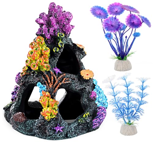 Binswloo Fish Tank Decorations, Coral Reef Aquarium Decor Ornaments, 2 Aquarium Plants for Fish Tank Decoration Accessories