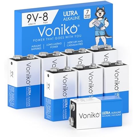 Voniko 9V Batteries - Alkaline 9V Battery 8 Pack - Ultra Long Lasting with a 7 - Year Shelf Life Cover