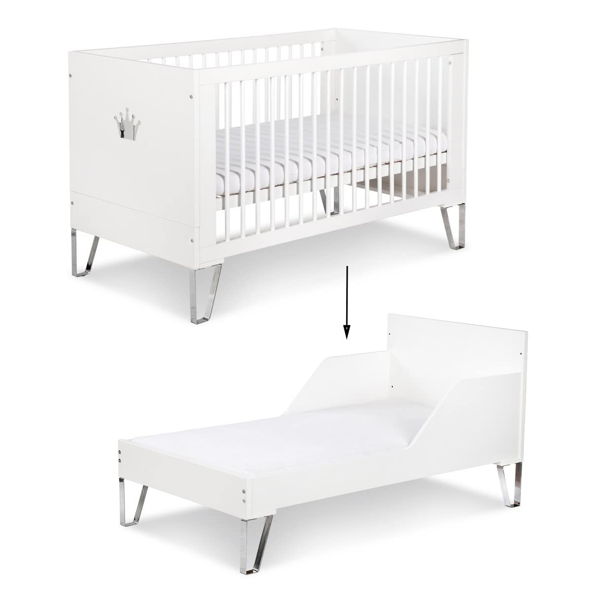 Mon Mobilier Design Blanka Cuna evolutiva Convertible en cama Niño 140X70 Blanco