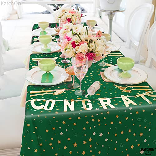 Image of KatchOn Graduation Decorations 2026, Green and Gold Graduation Tablecloth Pack of 3, 108x54 Inch, Congrats Grad Tablecloth | Green Tablecloth for Class of 2026 Congrats Grad Table Covers