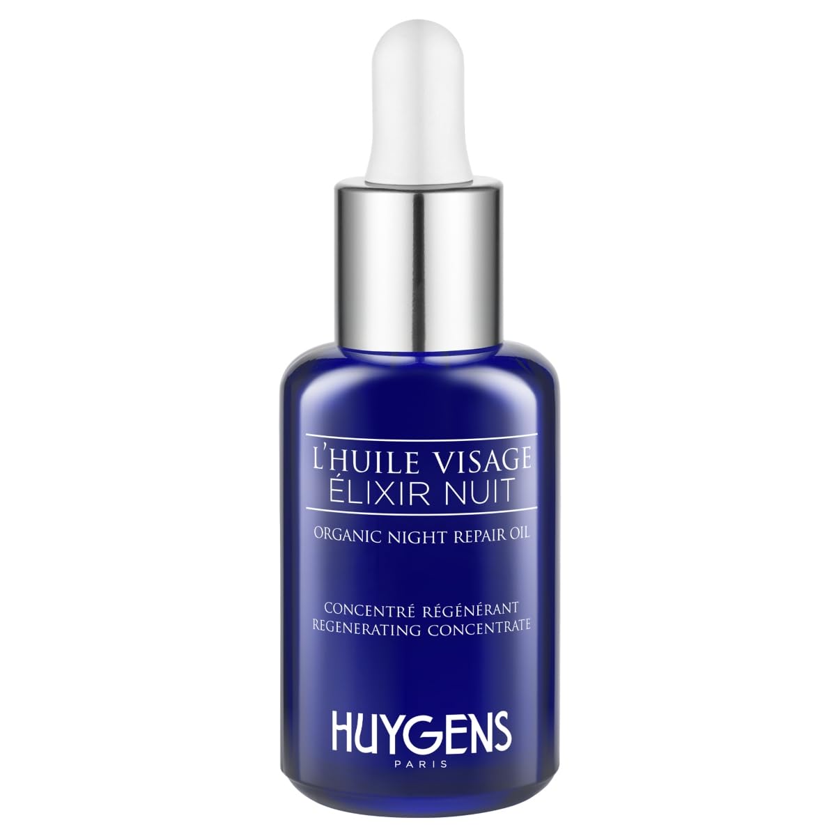 HUYGENS - Aceite Facial Elixir Noche - Organico Certificado - 30mL - Concentrado Regenerador y Perfeccionador - 100% Natural - Vegano - Made in France
