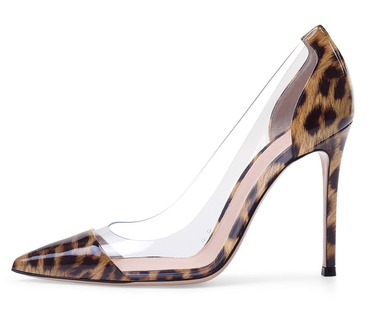 SammitopWomen's 100mm Pointed Toe Transparent High Heels Pumps Party Wedding Dress Shoes