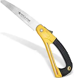 EPICA STAR Serra Serrote Dobrável Para Jardim Multifuncional 7", Lâmina de Aço com Dentes Triplos, Cabo Ergonômico Amarelo e Preto