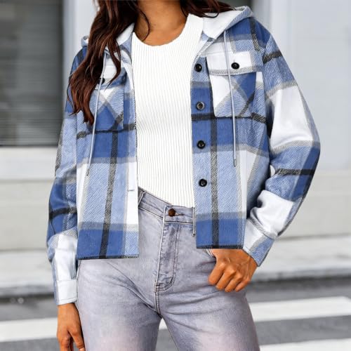 Numaller Plaid Jacket Women Button Down Long Sleeve Cropped Winter Coats - image 3