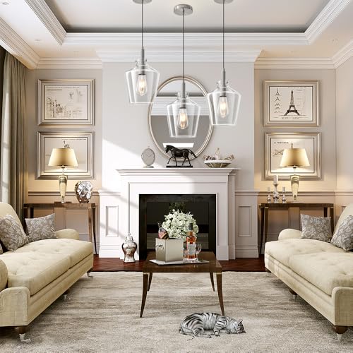 Image of Glass Pendant Lighting for Kitchen Island Foyer 1 Pack Nickel Clear 8 Inch