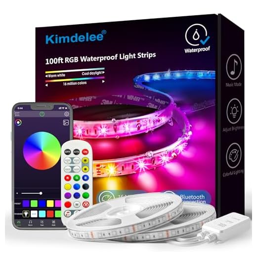 Kimdelee 100ft 66ft 33ft Waterproof Led Light Strips, 12v RGB Outdoor Led Strip Lights Waterproof Color Changing 5050 RGB with Bluetooth Music Sync App Remote Controller, Outdoor Rope Lights (100ft)
