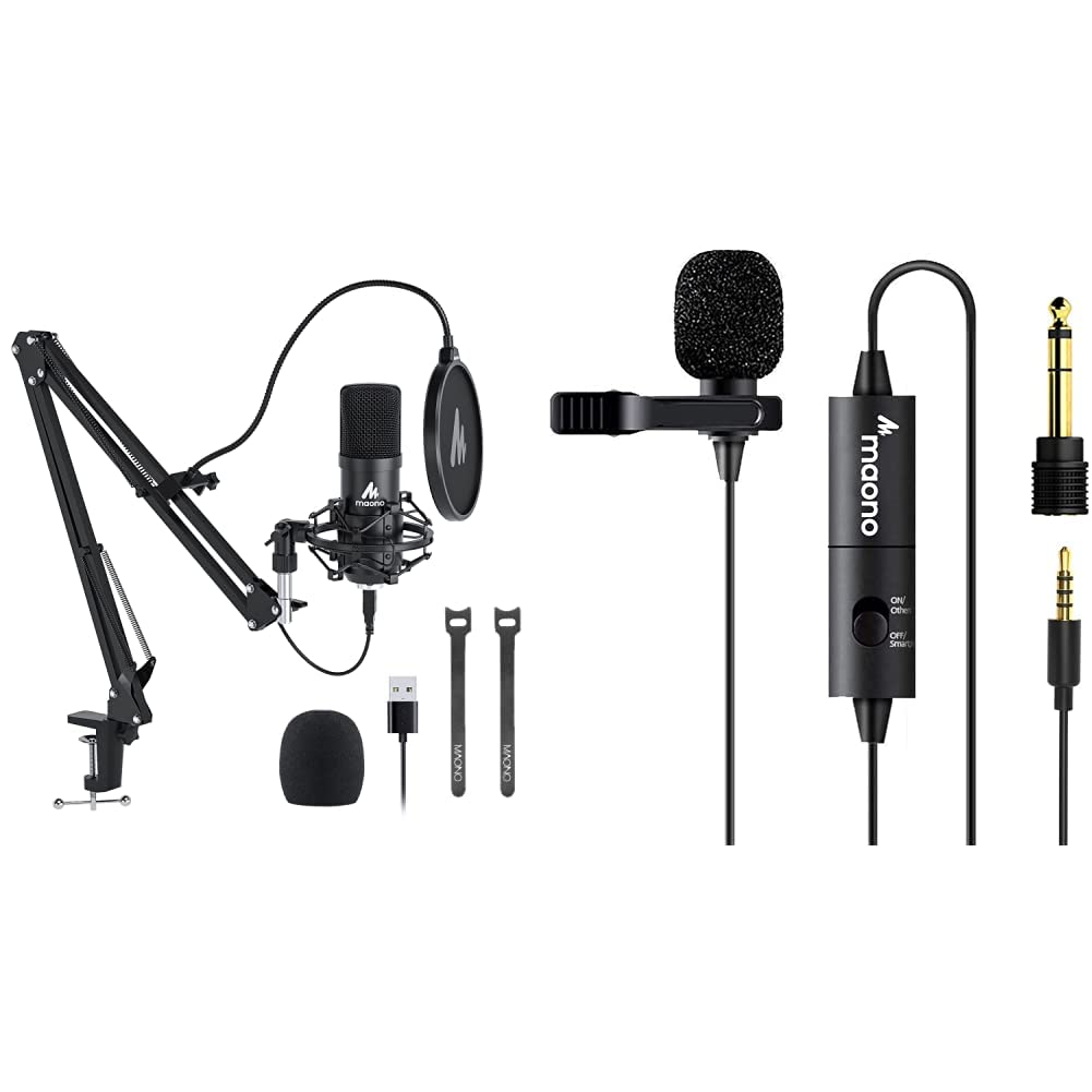 MAONO AU-A04 Condenser Microphone Kit (Black) AU-100 Condenser Clip On Lavalier Microphone with 6 Meters Audio Cable