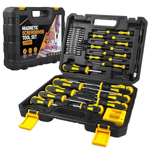 ZBXSNK 43pcs Magnetic Screwdrivers Set with Case Heavy Duty Chrome Vanadium Steel Magnetic Tips Screwdriver Hand Tools for Mechanics and Professionals