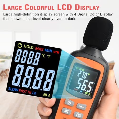 decibel meterdigital sound level meter portable spl meter35db to 135db temperature functionnoise meter with a-weighted maxmin fastslow data hold use for home noisy neighbor factory