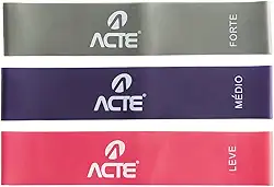 Acte, Kit com 3 Faixas Elásticas Mini Band T71 Com Intensidades Leve Médio e Forte, Diversas Cores
