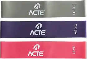Acte, Kit com 3 Faixas Elásticas Mini Band T71 Com Intensidades Leve Médio e Forte, Diversas Cores