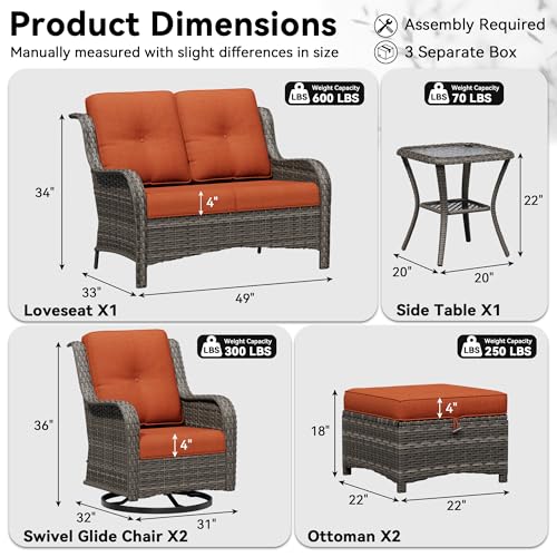 Image of 6 Piece Outdoor Wicker Patio Furniture Set, Outdoor Swivel Rocker Patio Chairs Set with Thickened Olefin Cushions, High Back and Deep Seating, Hand-Woven PE Rattan for Porch, Deck