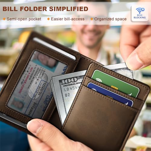 BULLIANT Slim Wallet For Men 12Cards,Easy Leather Wallet Card Holder Money Clip With Simplified Bill Folder&Magnetic Closure -RFID Blocking4
