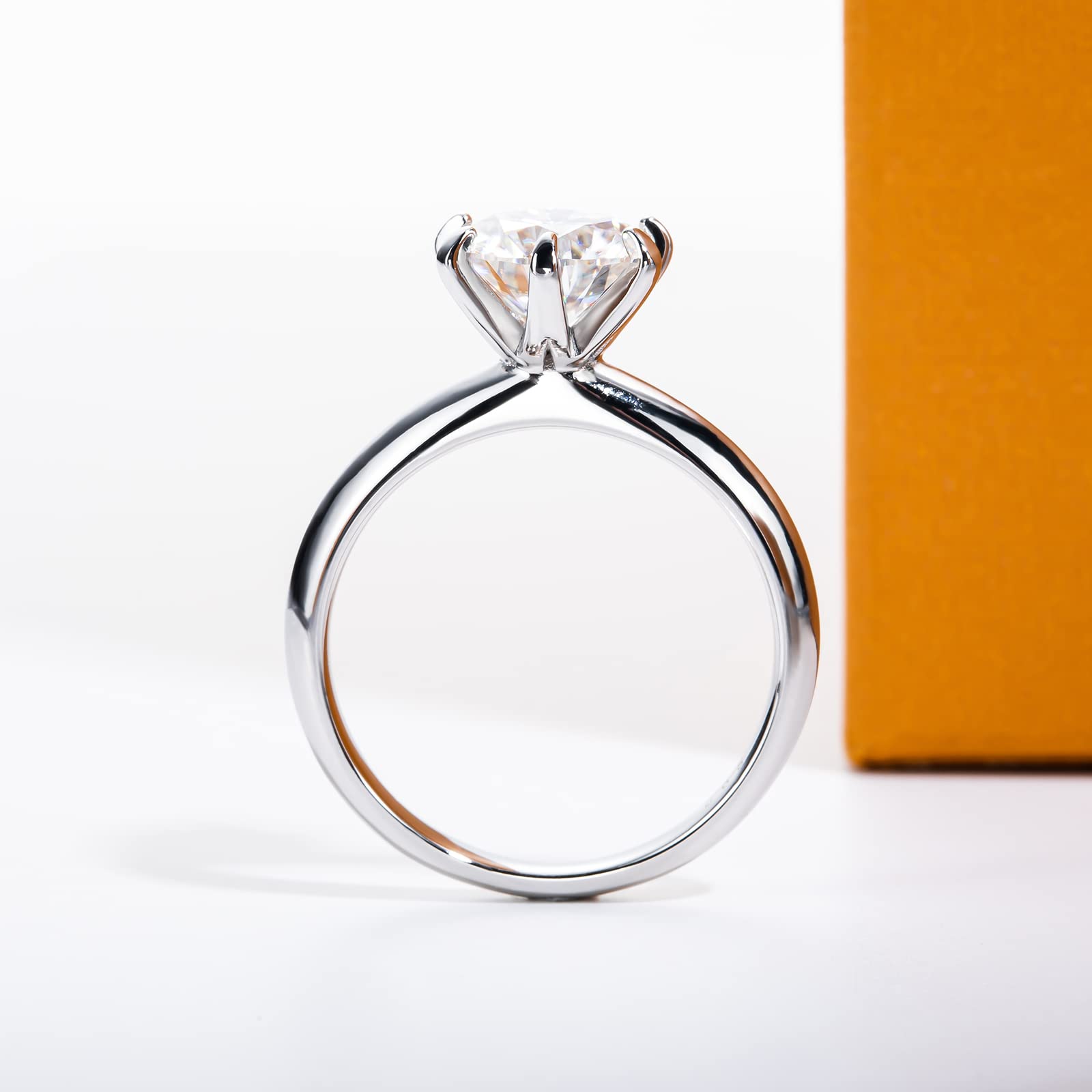 Anillo de moissanita, 0.5/1/1.5/2/2.5/3 quilates redondo de corte brillante de moissanita, anillo de compromiso solitario de seis puntas, chapado en oro, plata de ley 925, anillos de boda para mujer 4