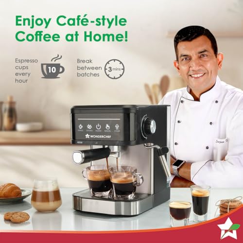 Image of Wonderchef Regalia Neo 20 Bar Espresso Coffee Maker | Espresso, Cappuccino, Latte & Mocha | Steam Frother | Metal Portafilter | 1.5L Tank | 1200W | 2-Year Warranty