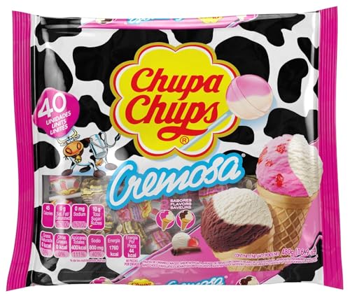 Chupa Chups Cremosa Lollipop Assortment, 2 Ice Cream Flavors, Individually Wrapped Candy for Kids, 16.9 Oz Bag (40 Suckers)