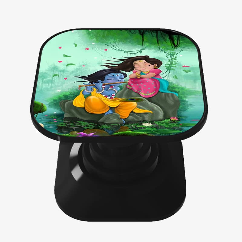 radha krishna printed rotation mobile compatible holder grip, stand for phones, tablets selfie holder matte finished finger stand square mobile stand grips for smartphones [dwellgrip01]