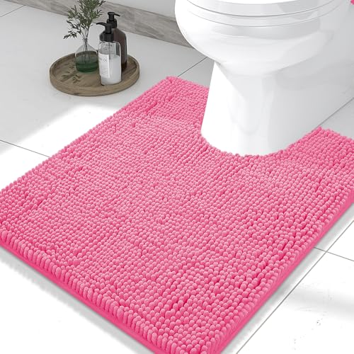 Smiry Luxury Chenille Toilet Rugs U-Shaped 24x20, Soft Absorbent Non-Slip Contour Bathroom Rugs for Toilet, Machine Washable Contoured Bath Mats, Hot Pink