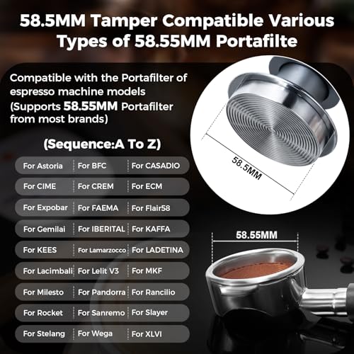 Image of IKAPE 58.5mm Espresso Tamper, Premium Barista Coffee Tamper with Calibrated Spring Loaded, 100% Stainless Steel Base Tamper Compatible with Espresso Machine Rancilio, Gaggia Bottomless Portafilter