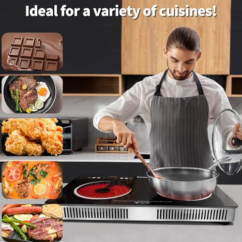 Karinear 2 Burner Electric Cooktop 110V, Portable Electric Stove with Handle, Knob Control Electri Hot Plate, Ceramic Countertop Burner, Timer, Safety Lock, 9 Power Level, 2000W, 24 inch(White) - Image 4