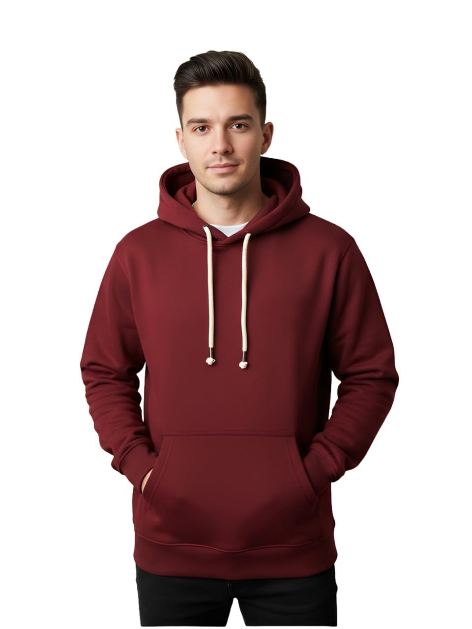 Men’s Heavyweight 350 GSM Hoodie | 100% Cotton Fleece Winter Wear | Plain Hooded Neck Pullover | Stylish & Comfortable Full Sleeve Hoodie – Maroon (L)-image-33