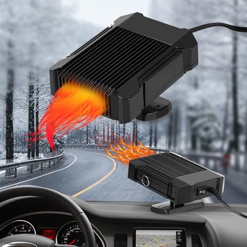 12V 150W Portable Car Heater & Fan 2-in-1, Fast Heating and Cooling Car Defroster Demister with 360° Rotatable Base, Plug-in Cigarette Lighter Auto Heater for Windshield, SUV, Truck, Sedan