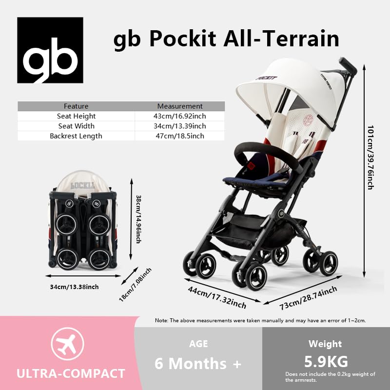 Image of gb Pockit+ All-Terrain, Ultra Compact Lightweight Baby pockit Travel Stroller for Babies & Toddlers, Carry-On Flight Luggage Compliant, White&Blue