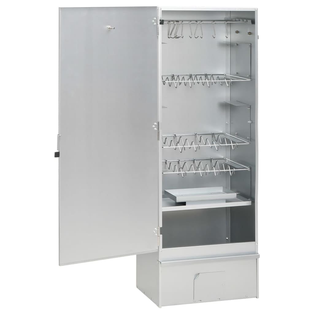 Mangloder - Horno para ahumar con generador de humo frío de acero galvanizado, 44,5 x 29 x 110 cm, 12 ganchos en S, 3 rejillas, termómetro, para carne, pescado y barbacoa al aire libre