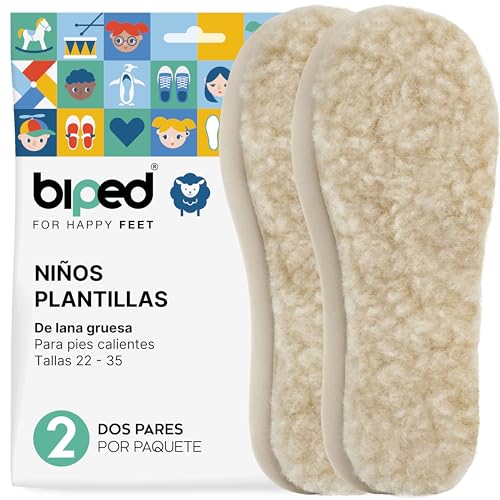 biped 2 pares de plantillas infantiles de lana de cordero - Plantillas extra gruesas de invierno - Plantillas calentadoras para todos los zapatos y botas de niños z1021(32-33)